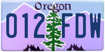 OR license plate 012FDW