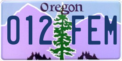 OR license plate 012FEM