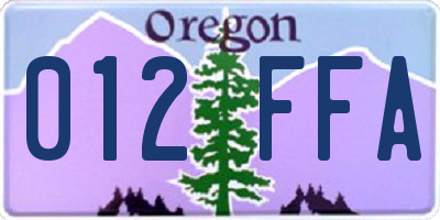 OR license plate 012FFA