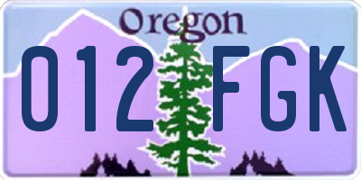 OR license plate 012FGK