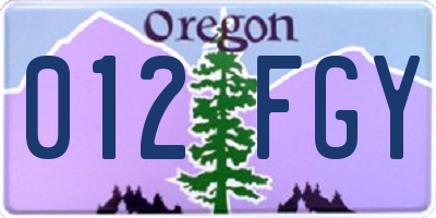 OR license plate 012FGY