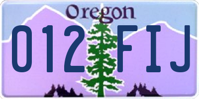 OR license plate 012FIJ