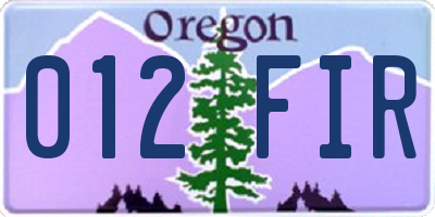 OR license plate 012FIR