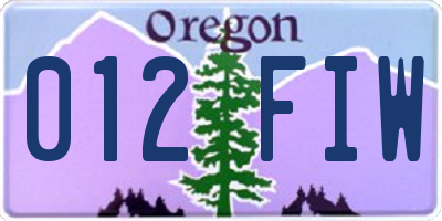 OR license plate 012FIW