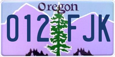 OR license plate 012FJK