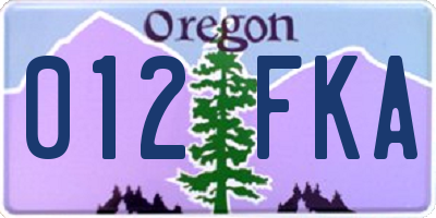 OR license plate 012FKA