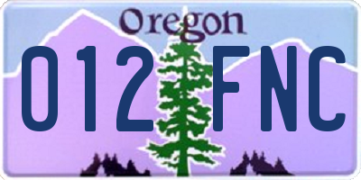 OR license plate 012FNC