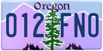 OR license plate 012FNO