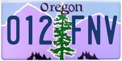 OR license plate 012FNV