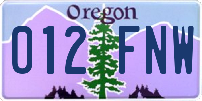 OR license plate 012FNW