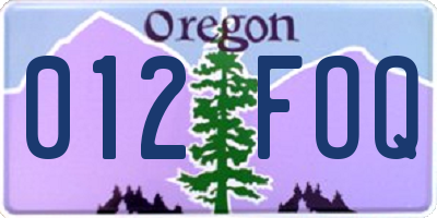 OR license plate 012FOQ