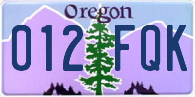 OR license plate 012FQK