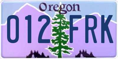 OR license plate 012FRK