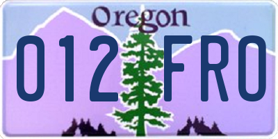 OR license plate 012FRO