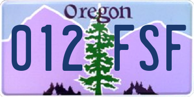 OR license plate 012FSF