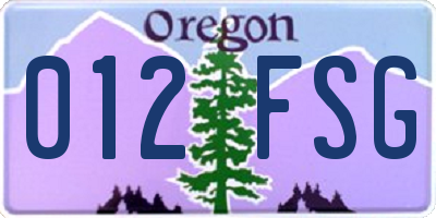 OR license plate 012FSG