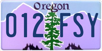 OR license plate 012FSY