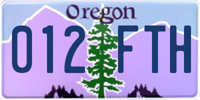 OR license plate 012FTH