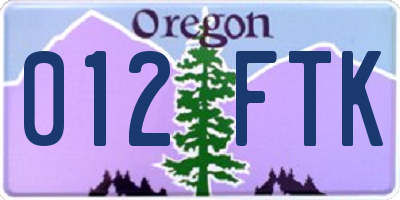 OR license plate 012FTK