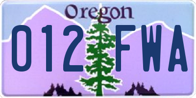 OR license plate 012FWA