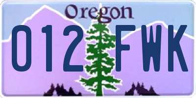 OR license plate 012FWK