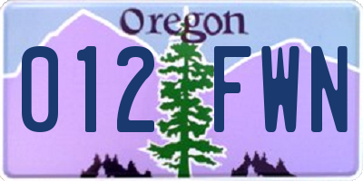 OR license plate 012FWN