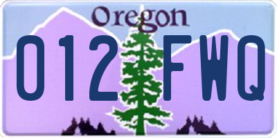 OR license plate 012FWQ