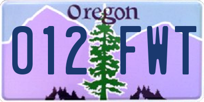 OR license plate 012FWT