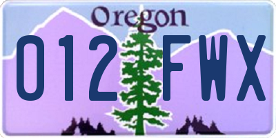 OR license plate 012FWX