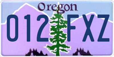 OR license plate 012FXZ
