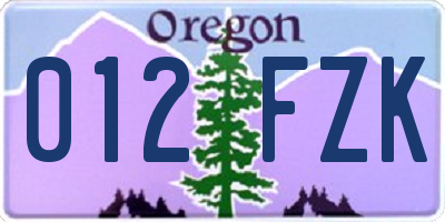 OR license plate 012FZK