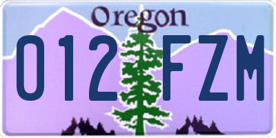 OR license plate 012FZM