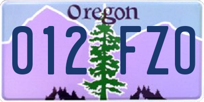 OR license plate 012FZO