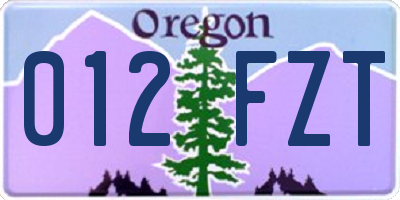 OR license plate 012FZT