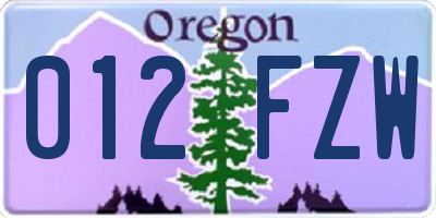 OR license plate 012FZW