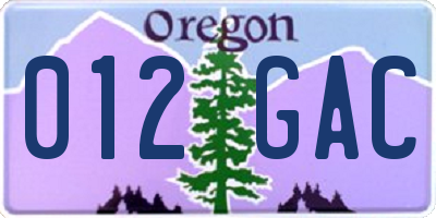 OR license plate 012GAC