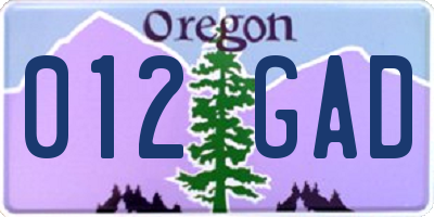OR license plate 012GAD