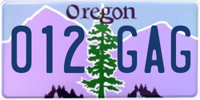 OR license plate 012GAG