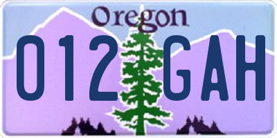 OR license plate 012GAH