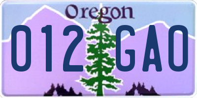 OR license plate 012GAO