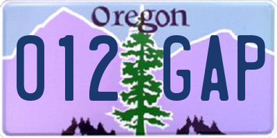 OR license plate 012GAP