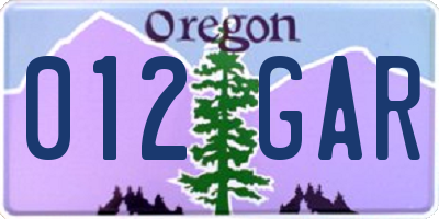 OR license plate 012GAR