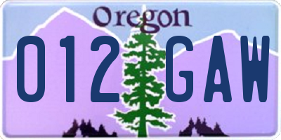 OR license plate 012GAW