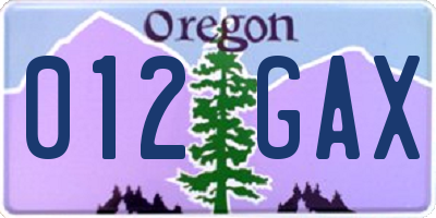 OR license plate 012GAX