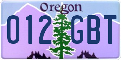 OR license plate 012GBT
