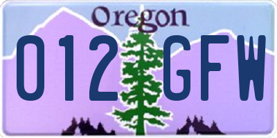 OR license plate 012GFW