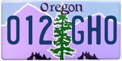 OR license plate 012GHO