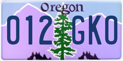 OR license plate 012GKO