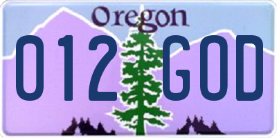 OR license plate 012GOD