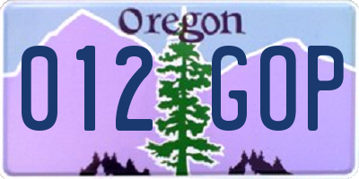OR license plate 012GOP